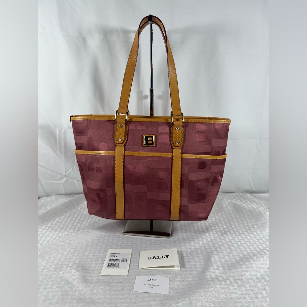3039: Vintage Bally Babas Pink B Monogram Jacquard Leather Tote